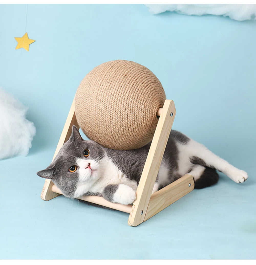 Cat Scratching Ball Toy: Sisal & Wood