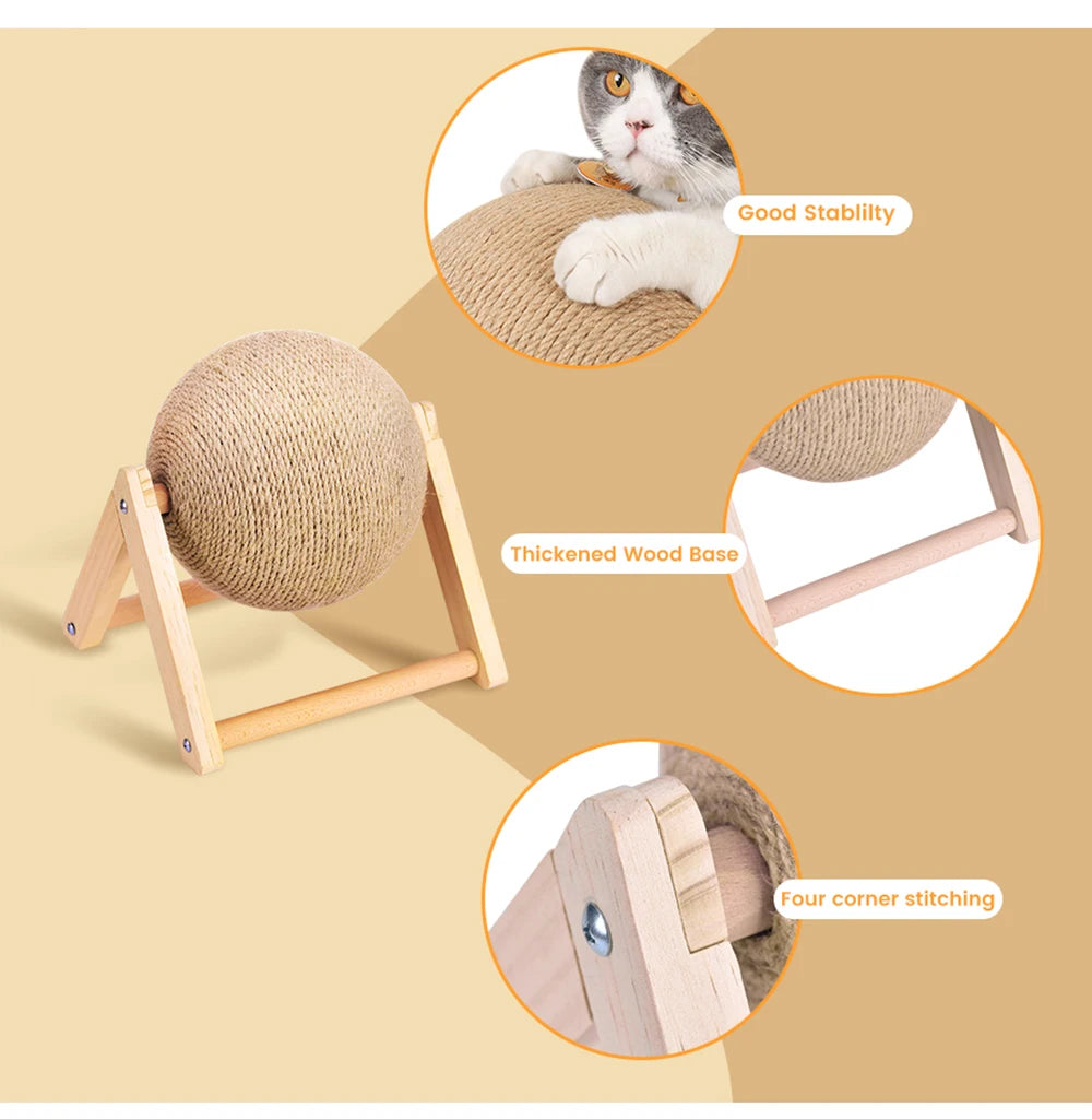 Cat Scratching Ball Toy: Sisal & Wood