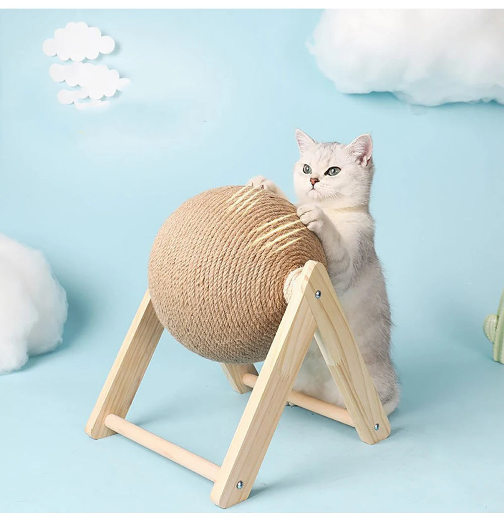 Cat Scratching Ball Toy: Sisal & Wood