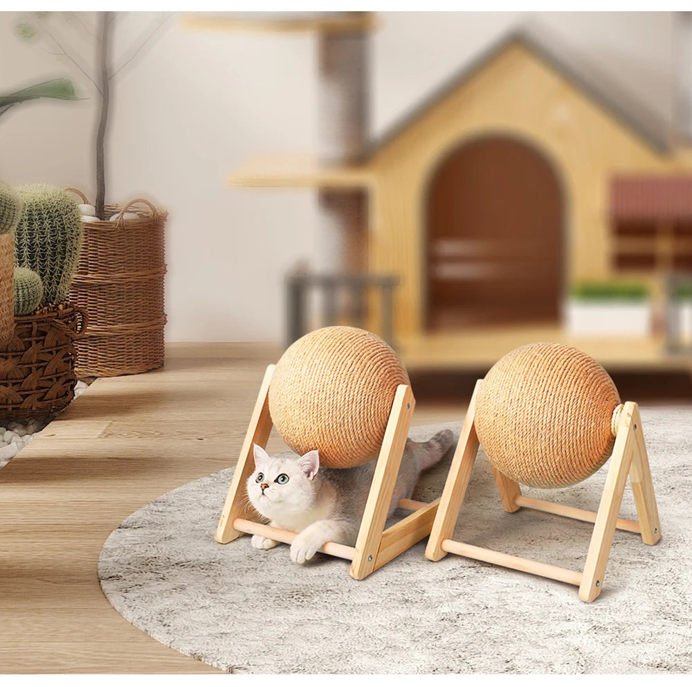 Cat Scratching Ball Toy: Sisal & Wood
