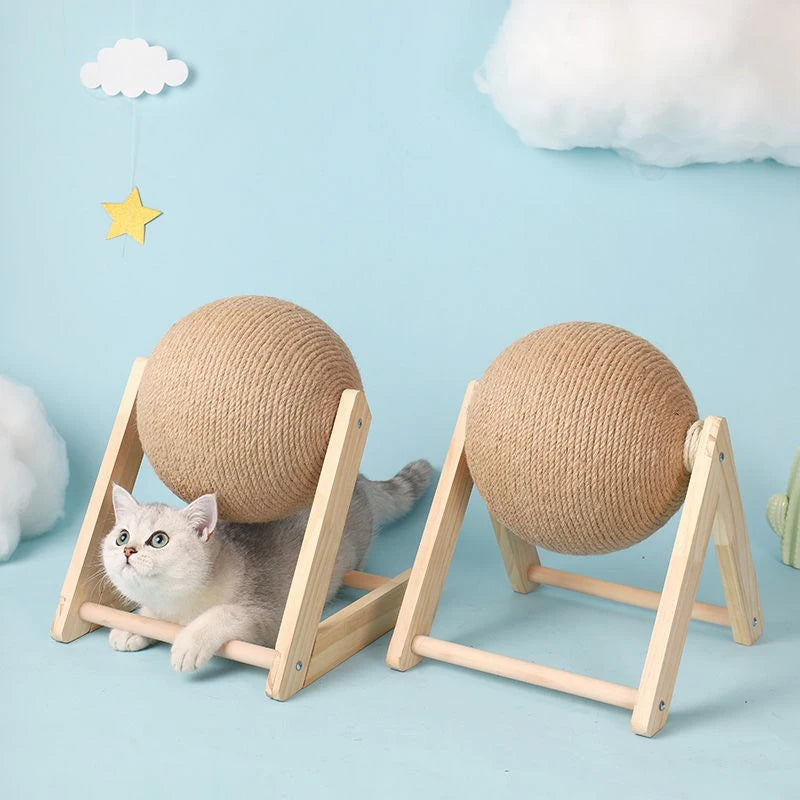 Cat Scratching Ball Toy: Sisal & Wood
