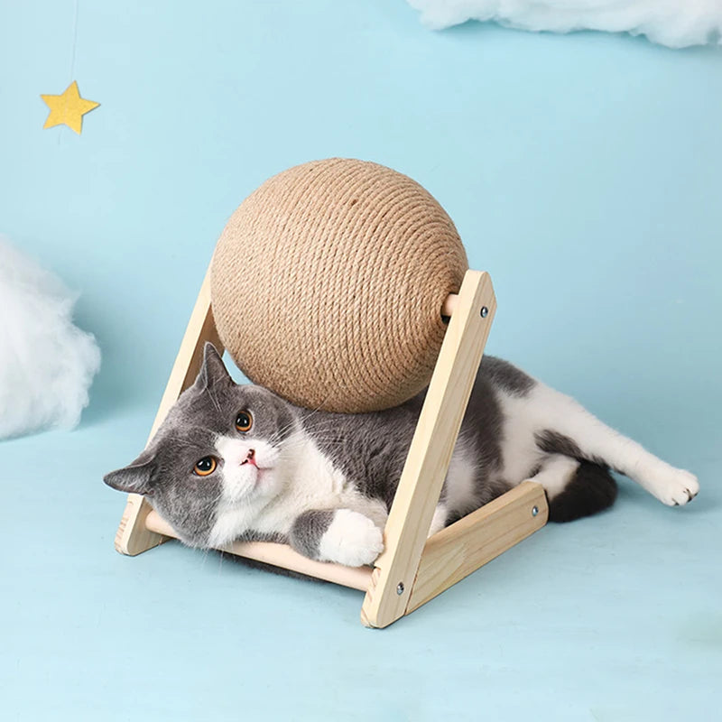Cat Scratching Ball Toy: Sisal & Wood