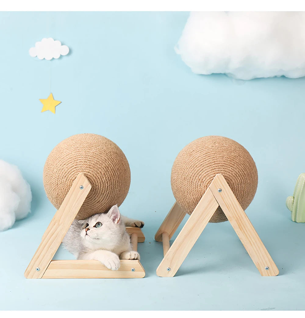 Cat Scratching Ball Toy: Sisal & Wood