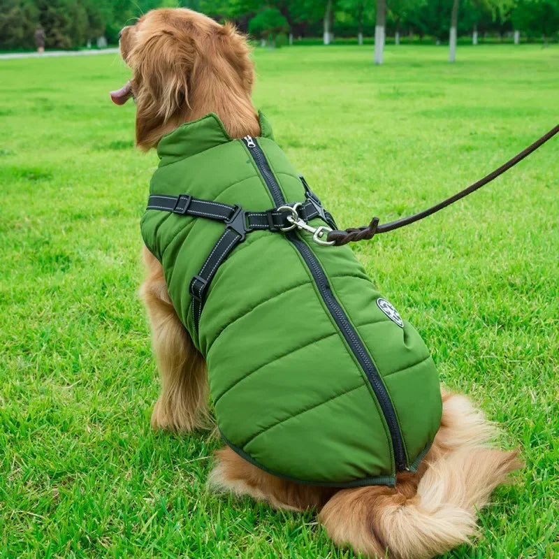 Warm Winter Dog Jacket with Built-in Harness