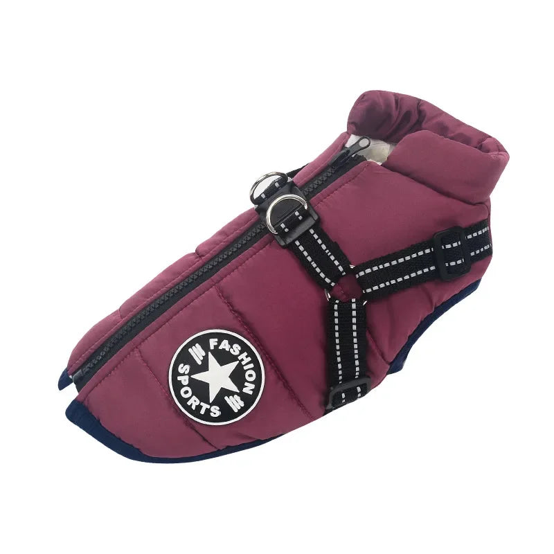 Warm Winter Dog Jacket with Built-in Harness