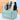 Cat backpack carrier with zipper closure, showcasing its light teal and cream color scheme.