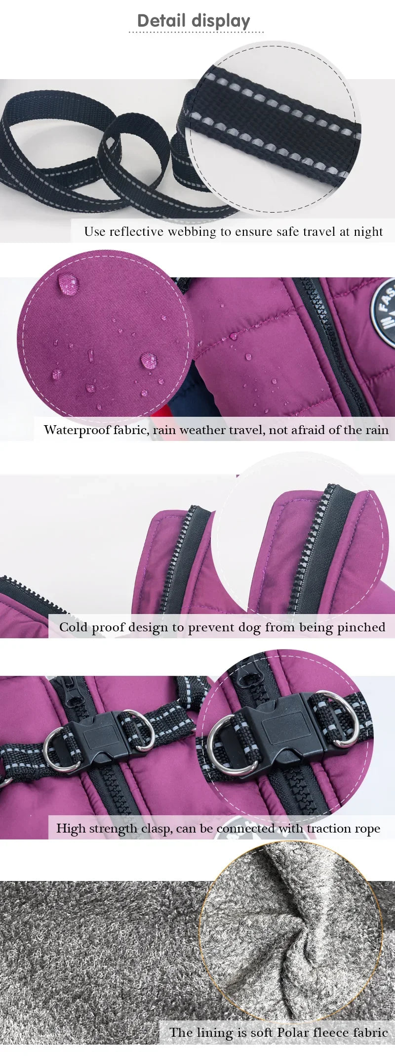 Warm Winter Dog Jacket with Built-in Harness