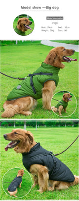 Warm Winter Dog Jacket with Built-in Harness