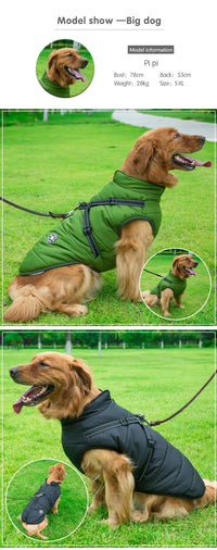 Warm Winter Dog Jacket with Built-in Harness