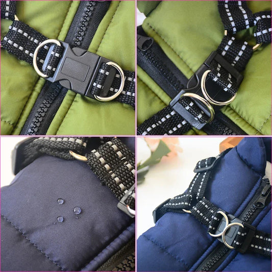 Warm Winter Dog Jacket with Built-in Harness