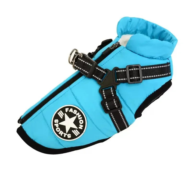 Warm Winter Dog Jacket with Built-in Harness