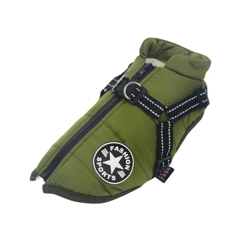 Warm Winter Dog Jacket with Built-in Harness