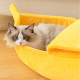 Banana Cat Bed Soft Cozy - Cute Cat House Small Medium Pet Bed