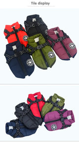 Warm Winter Dog Jacket with Built-in Harness