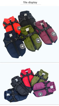 Warm Winter Dog Jacket with Built-in Harness