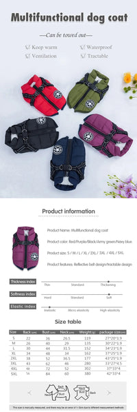 Warm Winter Dog Jacket with Built-in Harness