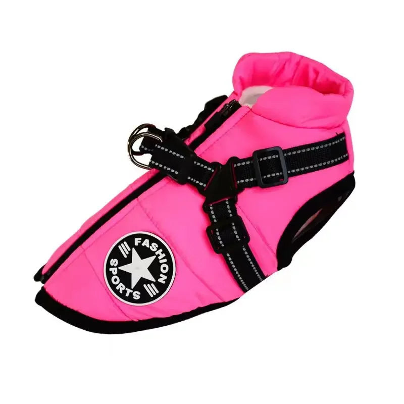 Warm Winter Dog Jacket with Built-in Harness