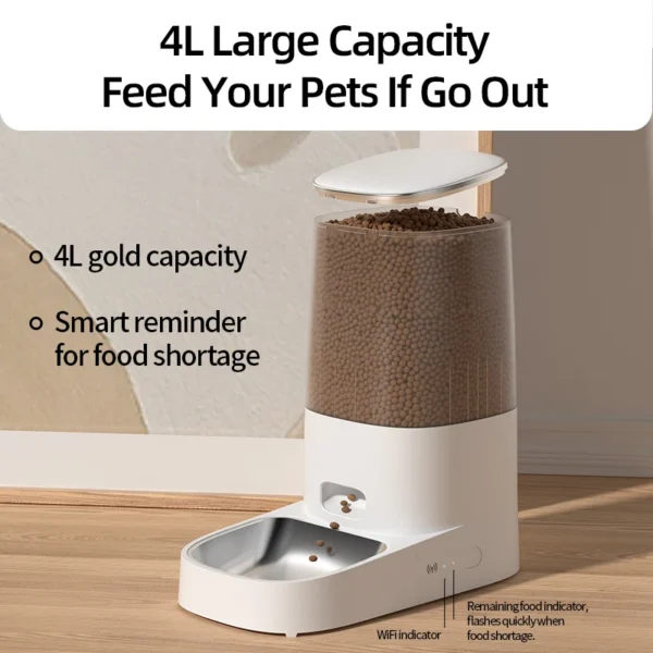 kf S61ec14f684bd4bdfb83b3e67a3a763b20 ROJECO Automatic Cat Feeder Pet Smart Cat Food Kibble Dispenser Remote Control WiFi Button Auto Feeder Smart WiFi Automatic Cat Feeder for Cats and Dogs, 4L Capacity