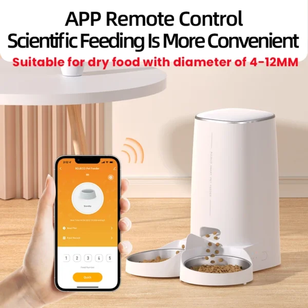 kf S79bf3e598ae44ce0a67dff3686e39858R ROJECO Automatic Cat Feeder Pet Smart Cat Food Kibble Dispenser Remote Control WiFi Button Auto Feeder Smart WiFi Automatic Cat Feeder for Cats and Dogs, 4L Capacity