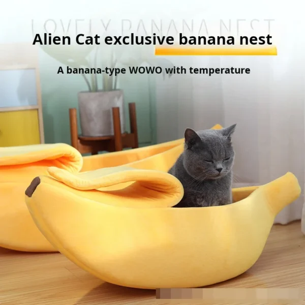 kf S7ed41d5d2cde4cb6b7f3a4040d4a0b40J Pet banana shaped warm cat nest dog nest semi closed pet nest hamster nest pet bed Cozy Banana Pet Nest for Cats, Dogs, and Small Pets